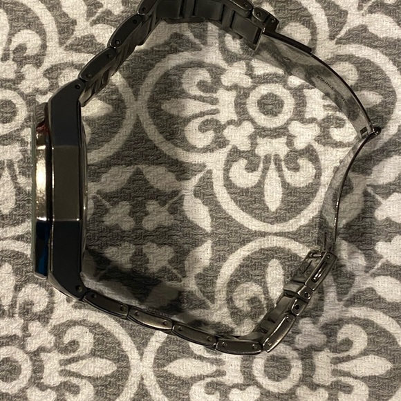 Unique Michael Kors Charcoal/Gunmetal Octagon Watch with rhinestones - Picture 3 of 6